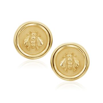 Mazza Co 18k Yellow Gold Round Gold Bee Earrings
