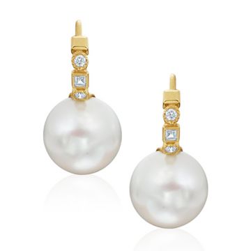 Mazza Co 18k Yellow Gold Fresh Water Pearls and Diamond Earrings