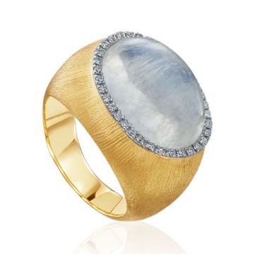 Mazza Co 18k Yellow Gold Milk Quartz and Mother of Pearl Florentine Ring