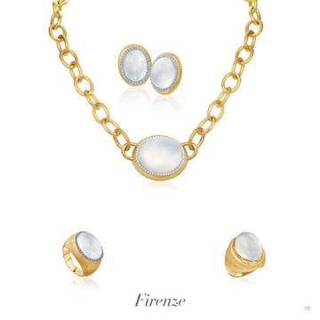 Mazza Co 18k Yellow Gold Milk Quartz, Mother of Pearl, and Diamond Necklace