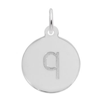 Rembrandt White Sterling Silver Petite Initial Disc - Lower Case Block Q
