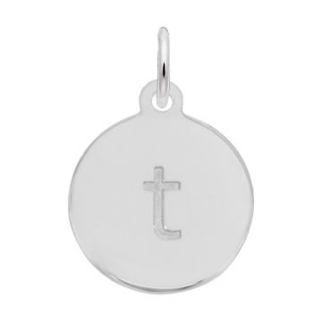 Rembrandt White Sterling Silver Petite Initial Disc - Lower Case Block T