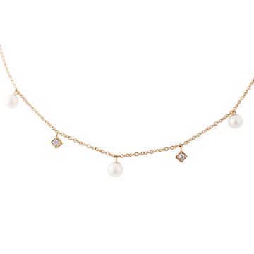 Lex Fine Jewelry Diana Pearl And Diamond Necklace 14k Yellow Gold