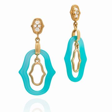 Gumuchian Secret Garden 18k Yellow Gold Blue Agate Diamond Drop Earrings