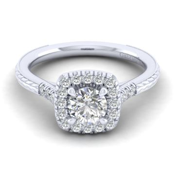 Gabriel & Co. 14k White Gold Victorian Halo Diamond Engagement Ring
