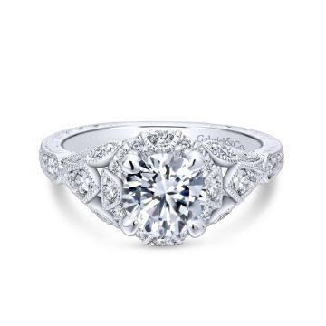 Gabriel & Co. 14k White Gold Victorian Vintage Diamond Engagement Ring