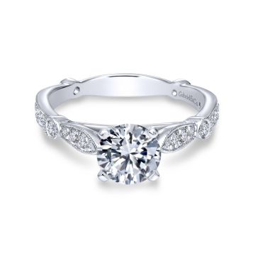 Gabriel & Co. 14k White Gold Victorian Straight Diamond Engagement Ring