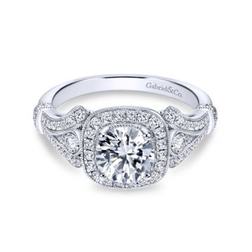Gabriel & Co. 14k White Gold Victorian Diamond Engagement Ring