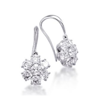 Mazza Fine Jewelry 14k White Gold Diamond Flower Earrings