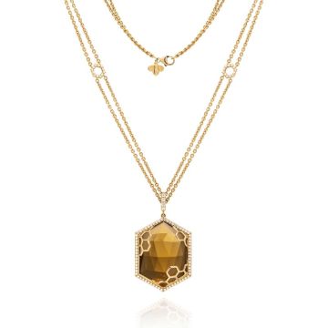 Gumuchian Honeybee "B" 18k Yellow Gold Citrine & Diamond Hexagon Medallion Pendant