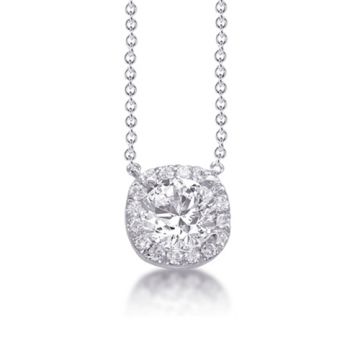 Mazza Fine Jewelry 14k White Gold Cushion Set Diamond Halo Necklace