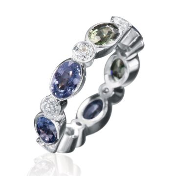 Gumuchian Marbella 18k White Gold Diamond Sapphire Stackable Ring