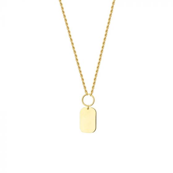 14k Yellow Gold Mini Dog Tag Necklace